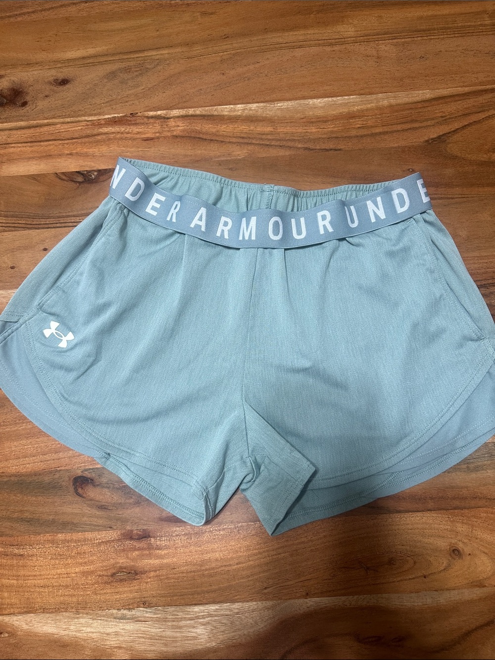 Under Armour Women's Sage Green Athletic Shorts with Branded Waistband